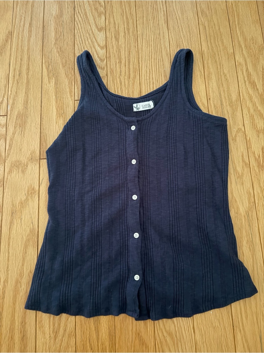 Carve Designs Cotton Navy Ribbed Button-Front Tank Top XS